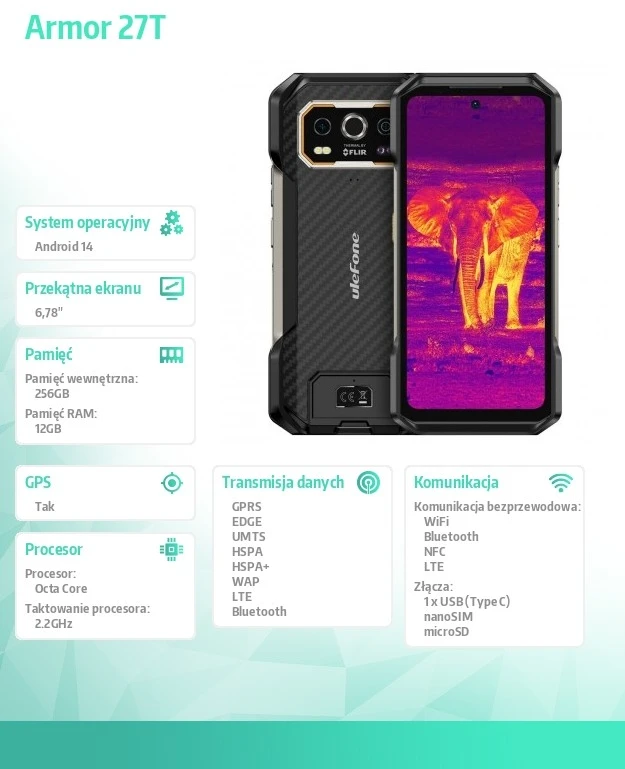 Išmanusis telefonas UleFone Armor 27T 12/256GB Juodas (UF-A27T_NC/BK)