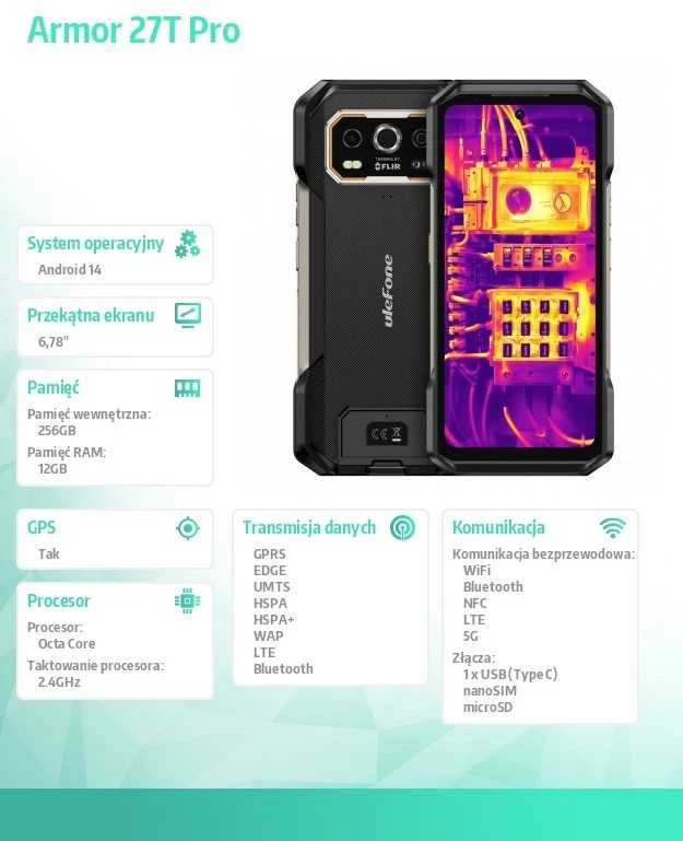 „UleFone Armor 27T Pro 5G“ išmanusis telefonas 12/256 GB, juodas (UF-A27TP_NC/BK)