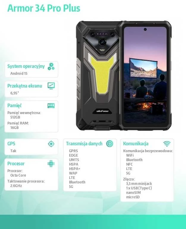 Ulefone Išmanusis telefonas armor 34 pro plus 5g 16/512gb