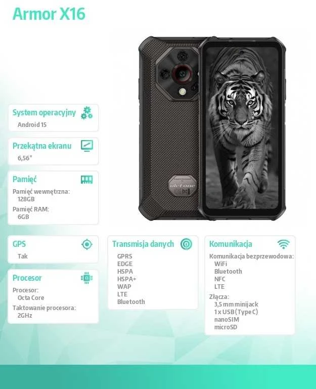 Išmanusis telefonas Ulefone Armor X16 6/128GB (Wasteland Shadow)