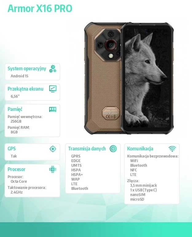 Išmanusis telefonas Ulefone Armor X16 Pro 8/256GB (Sand Dune) 5G