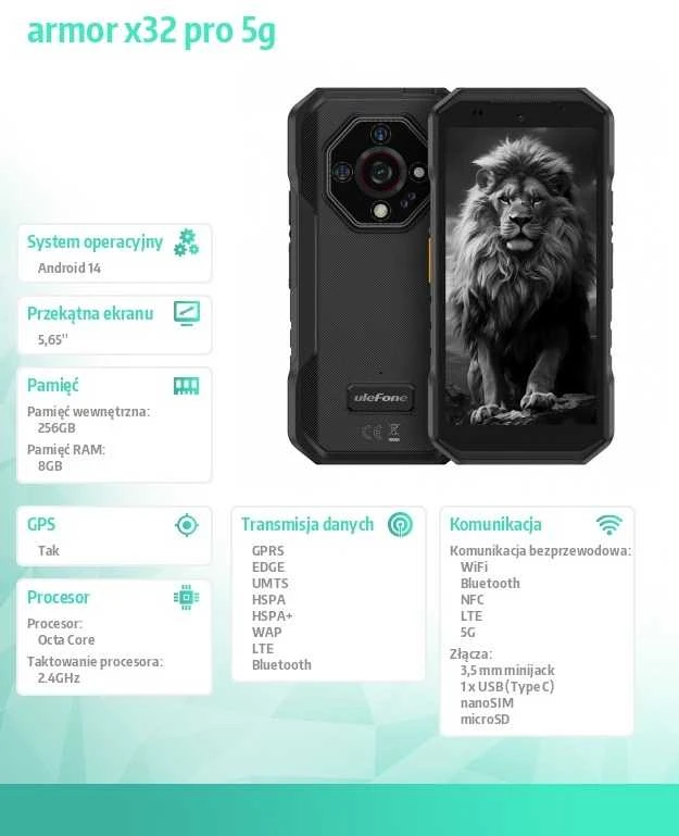Ulefone Išmanusis telefonas Armor X32 Pro 5G 8/256GB IP69K Juodas
