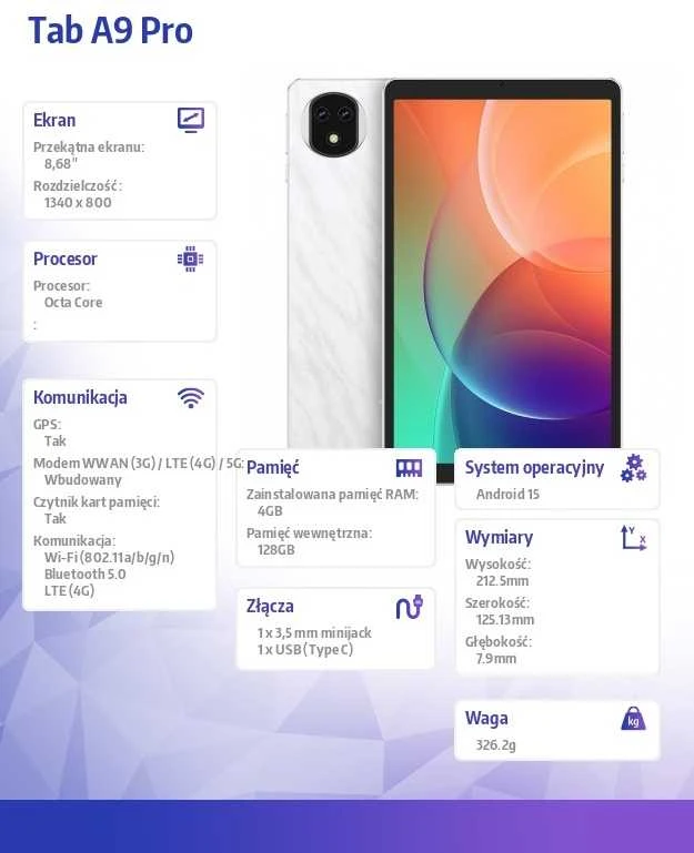 Planšetė Ulefone Tab A9 Pro 4GB/128GB LTE (marmuro baltumo)