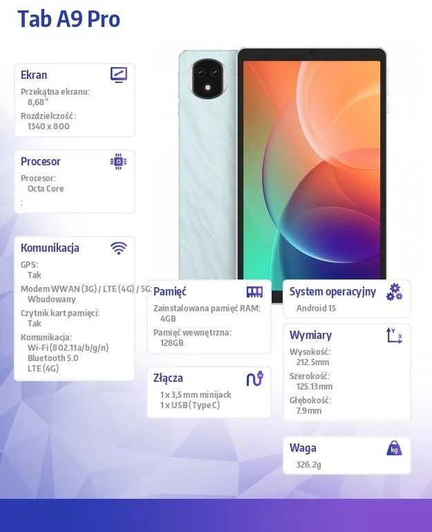 Planšetė Ulefone Tab A9 Pro 4GB/128GB LTE (galaktiškas mėlynas)