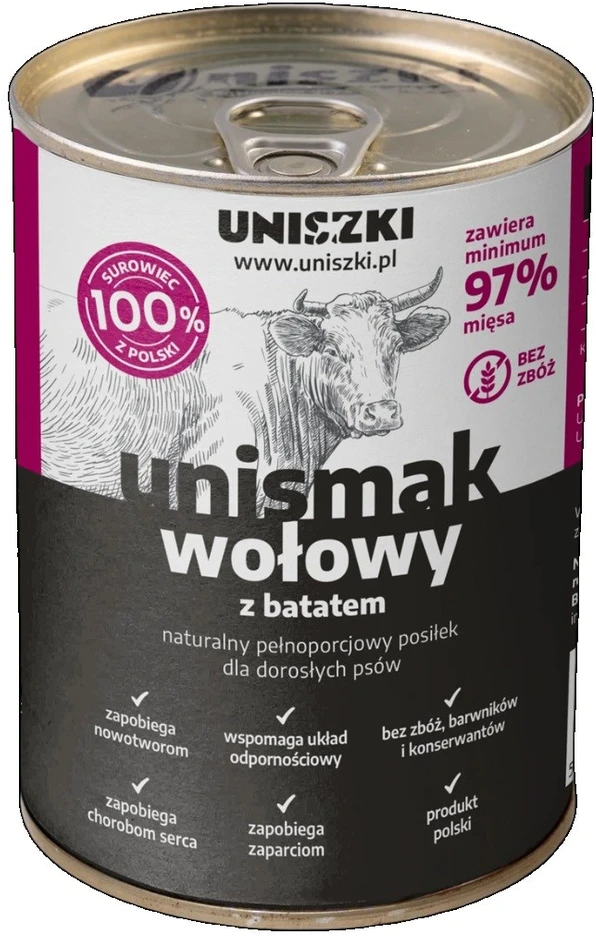 UNISZKI UNIsmak jautiena with sweet potato – drėgnas ėdalas šunims – 400g