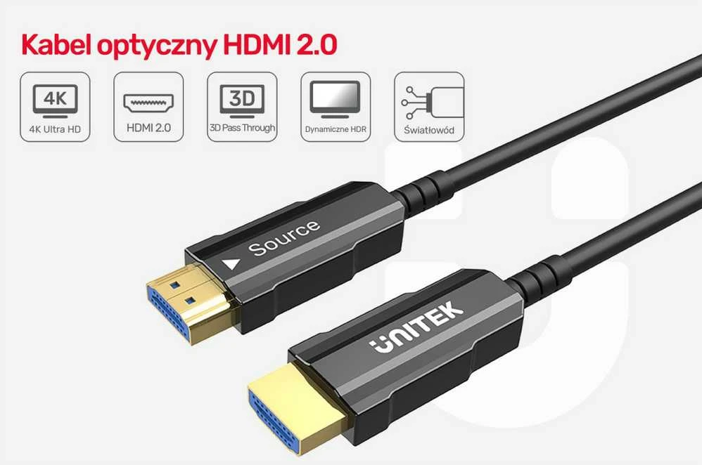 Unitek HDMI 2.0 optinis kabelis 25m aoc 4k60hz c11072bk-25m
