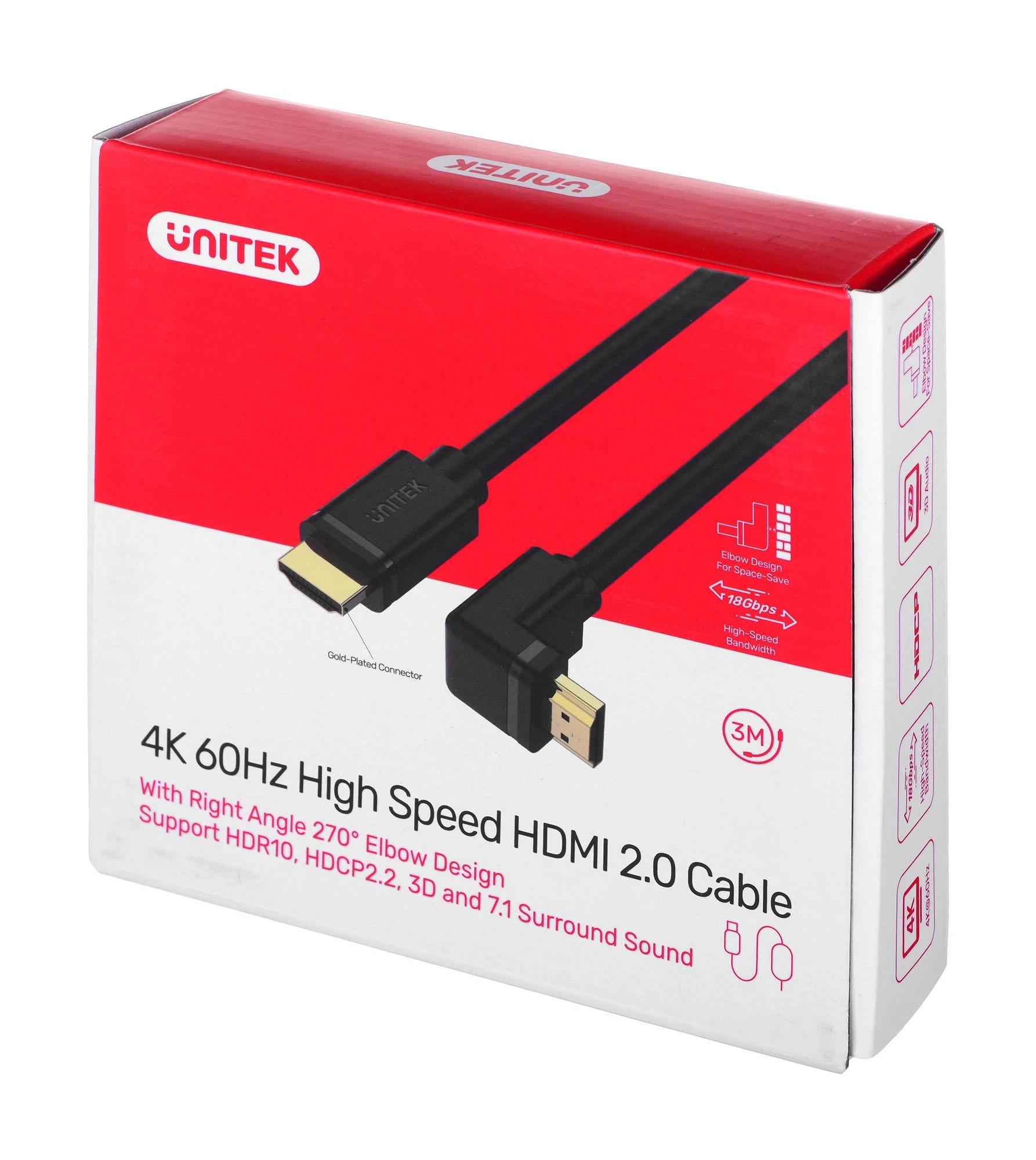 Unitek HDMI 3,0 m kampinis 270