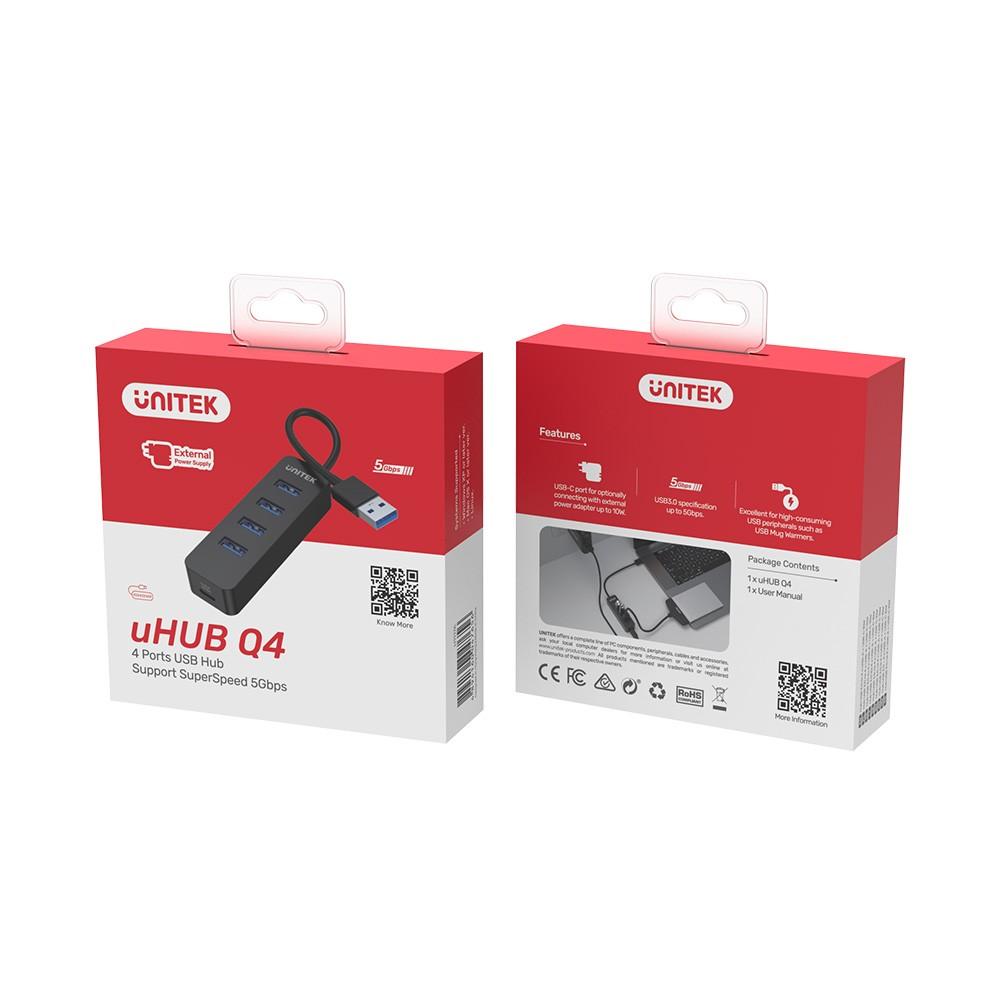 USB Hub - UNITEK H1117A 4-Port USB 3.1 Aktyvus 10W Juodas