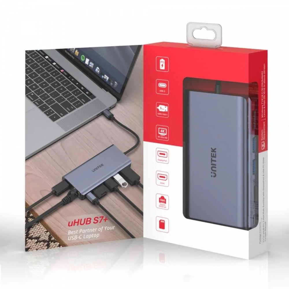 UNITEK D1056A šakotuvas USB-C 2x USB 3.1 HDMI DP RJ45 SD skaitytuvas