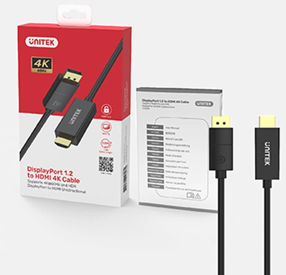UNITEK V1608A KABELIO ADAPTERIS DisplayPort 1.2 – HDMI 2.0 4K 60HZ 1.8m