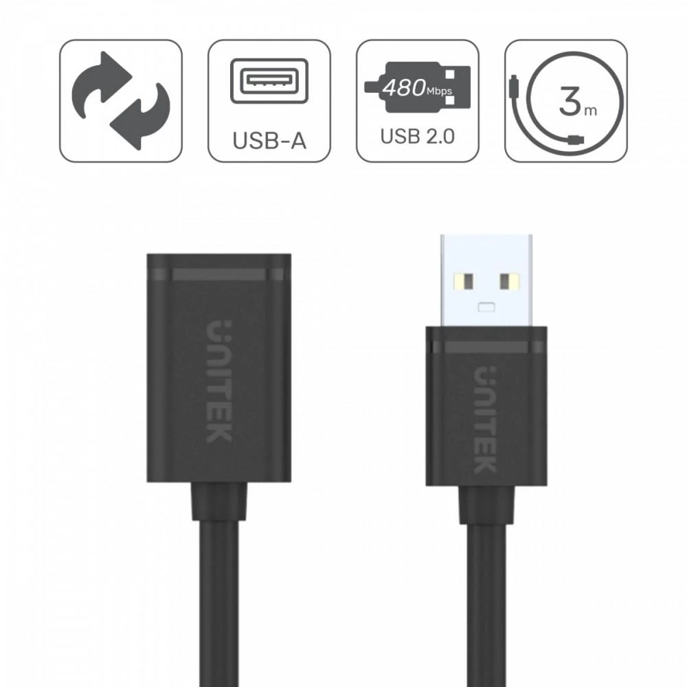 UNITEK Y-C447GBK Unitek USB plėtinio keitiklis USB2.0 AM-AF, 0,5m Y-C447GBK