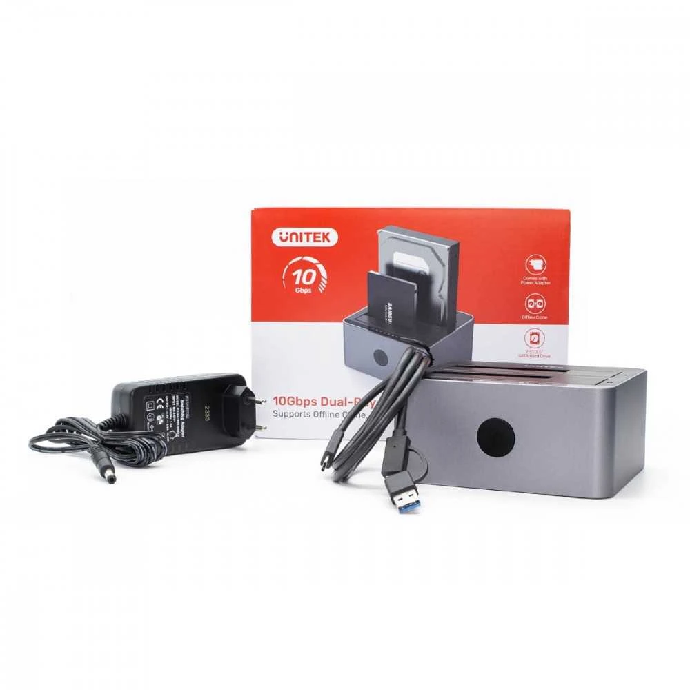 Klonavimo Stotis - UNITEK 2X SATA 10GB USB-C Aliuminio Pilka