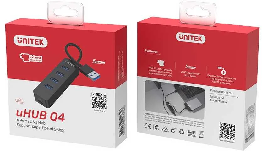 Unitek usb-a šakotuvas 4x usb-a 3.1, aktyvus, 10w, h1117a