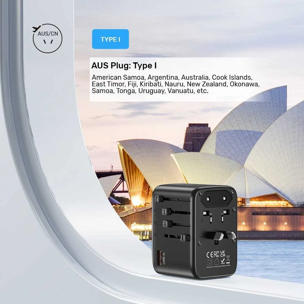 Unitek kelioninis adapteris EU/US/UK/AUS PD 65 W