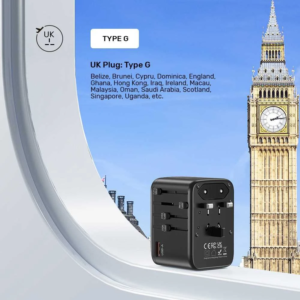 Unitek kelioninis adapteris EU/US/UK/AUS PD 65 W