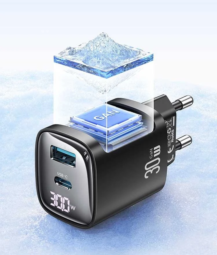 Usams 30W gan led usb+usb-c cc229 greito įkrovimo sieninis įkroviklis, baltas