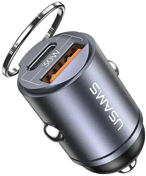 Usams Automobilinis pakrovėjas 30w 1xusb+1xusb-c c38 greito įkrovimo plieno