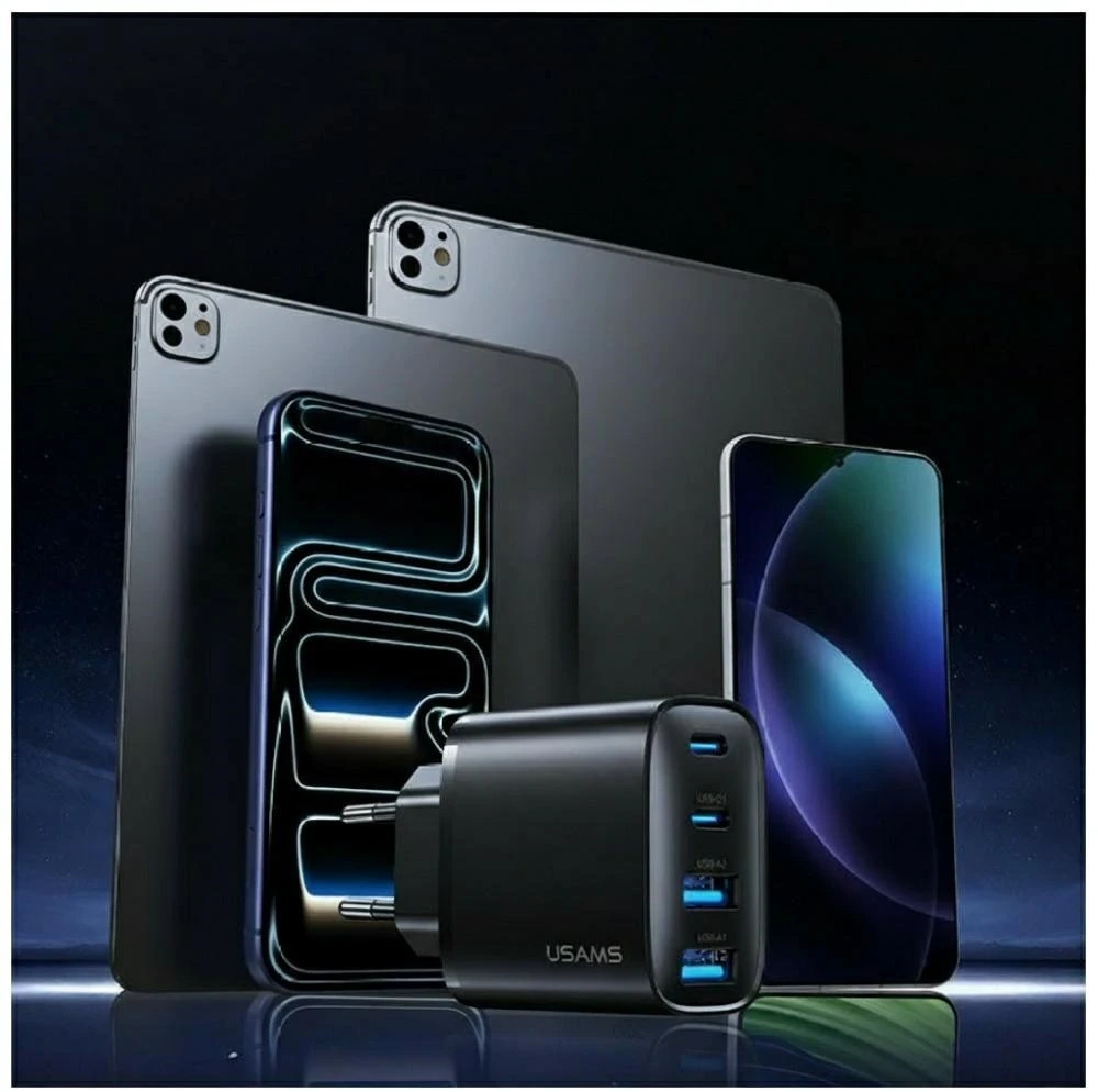 Laidinis įkroviklis USAMS T70 40W 2xUSB-A/2xUSB-C juodos spalvos