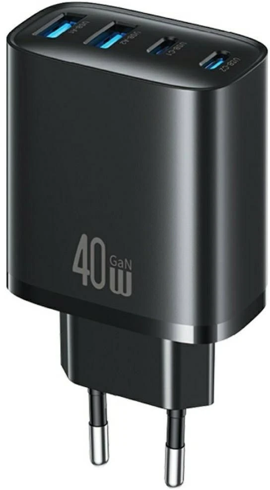Laidinis įkroviklis USAMS T70 40W 2xUSB-A/2xUSB-C juodos spalvos