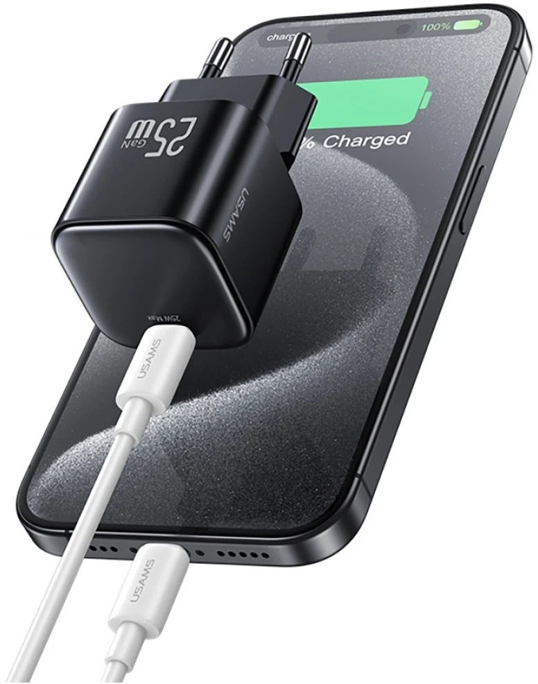 Charger USAMS JC Series CC289 25W GaN Mini Fast Charger USB-C juodos spalvos