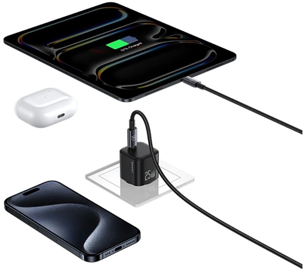 Charger USAMS JC Series CC289 25W GaN Mini Fast Charger USB-C juodos spalvos