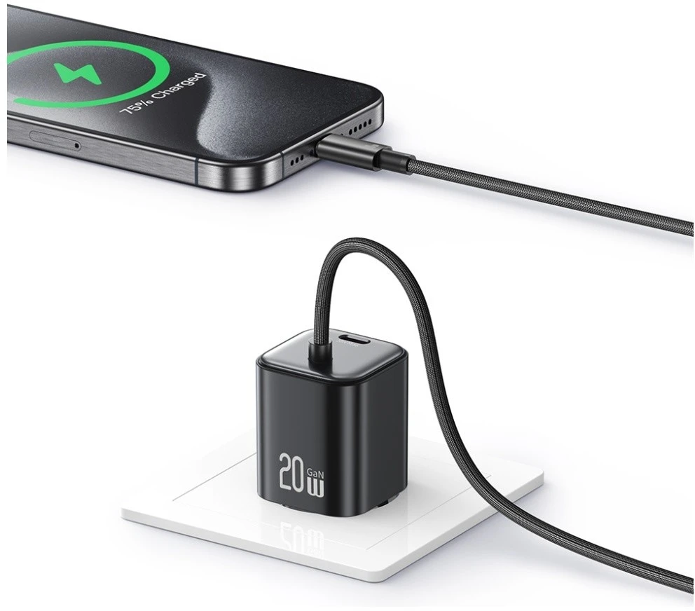 USAMS JC Series CC261 20W GaN Mini Fast Charger 2xUSB-C juodos spalvos