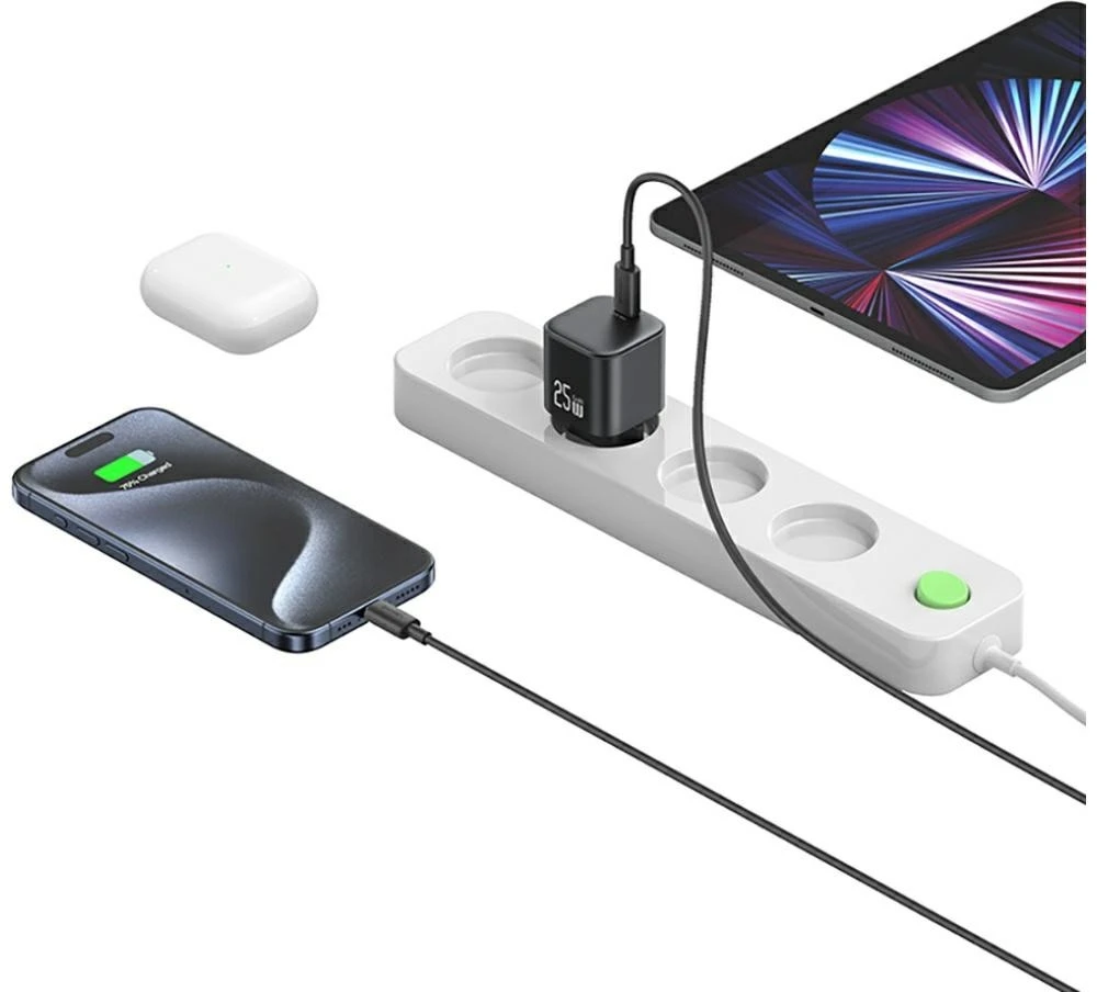 Charger USAMS JC Series CC289 25W GaN Mini Fast Charger USB-C juodos spalvos