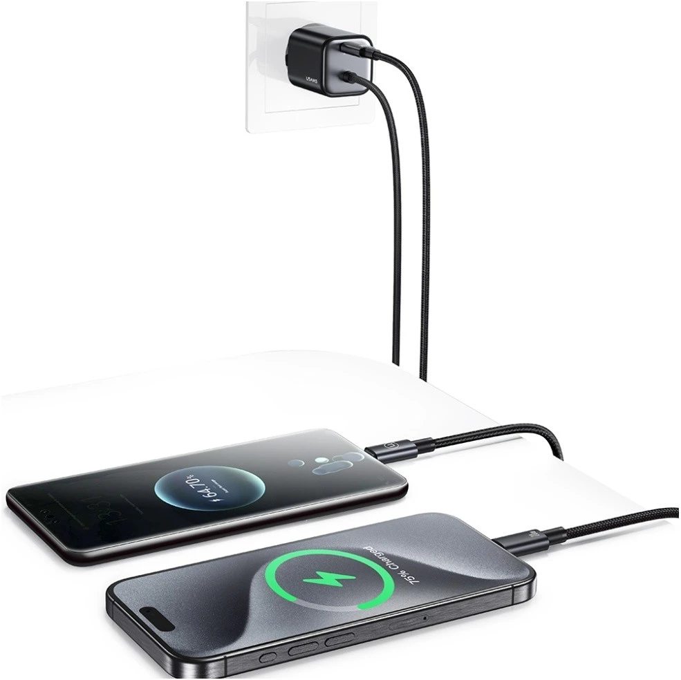 USAMS JC Series CC261 20W GaN Mini Fast Charger 2xUSB-C juodos spalvos