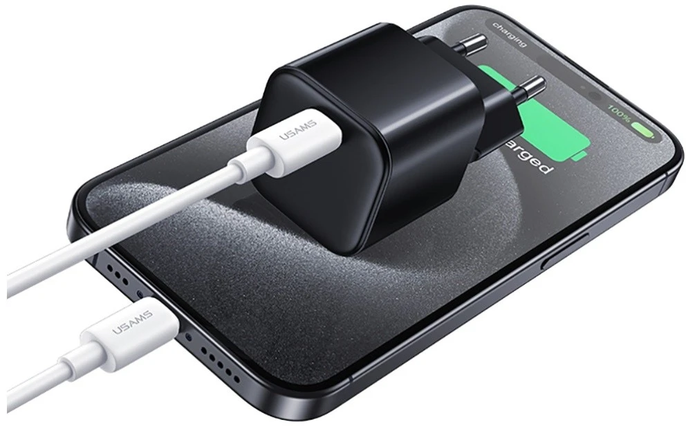 Laidinis įkroviklis USAMS JO Series CC260 20W USB-C + 1m USB-C/Lightning Cable baltos spalvos