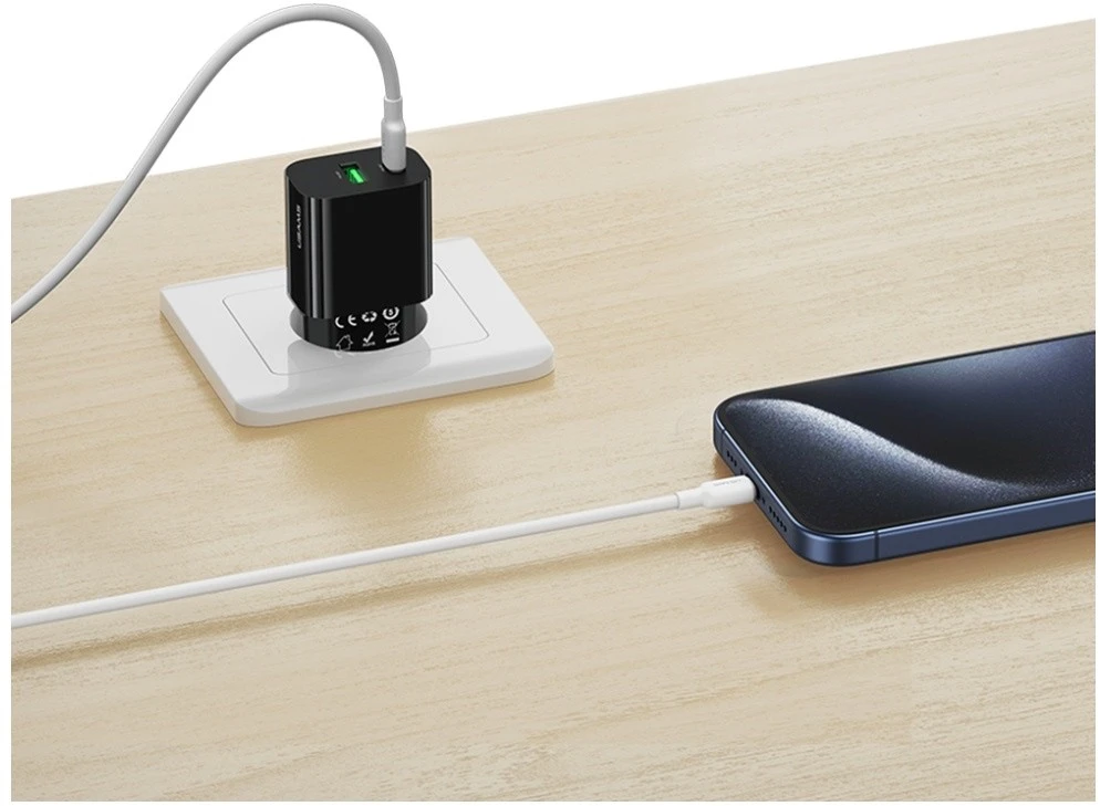 Laidinis įkroviklis USAMS CC317 T65 33W 1xUSB-C 1xUSB-A Fast Charging juodos spalvos