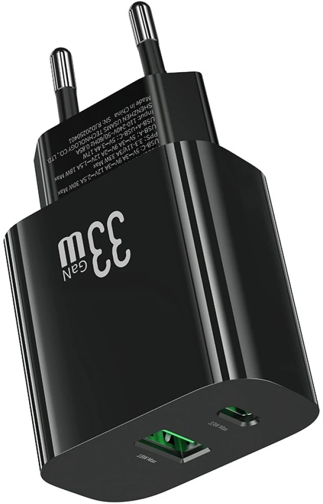 Laidinis įkroviklis USAMS CC317 T65 33W 1xUSB-C 1xUSB-A Fast Charging juodos spalvos
