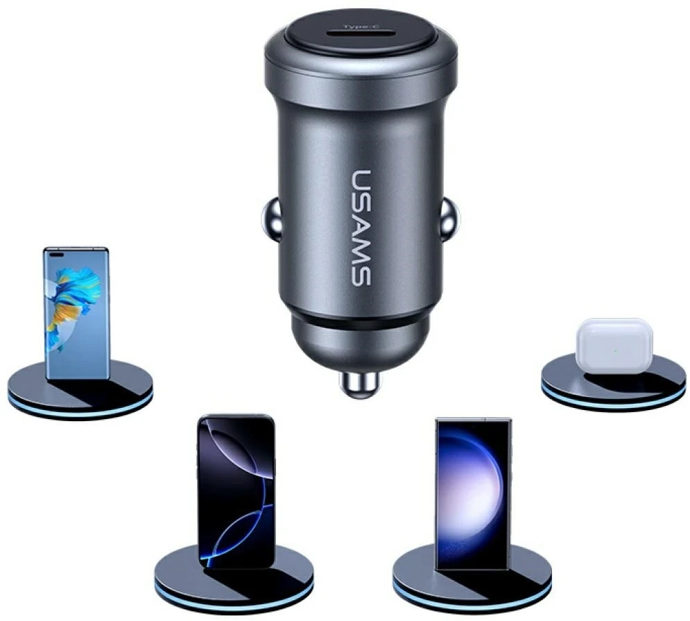 USAMS CC321 automobilinis įkroviklis Aluminum 30W PD USB-C tarnish