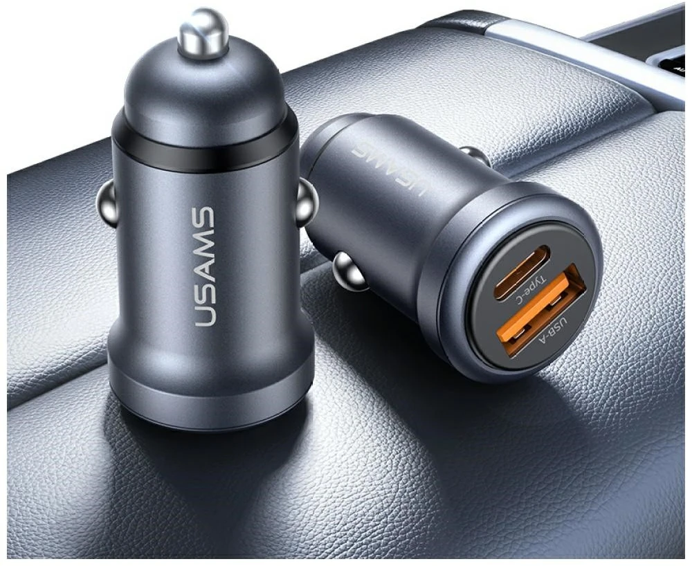 Automobilinis įkroviklis USAMS CC322 30W 1xUSB-A 1xUSB-C tarnish