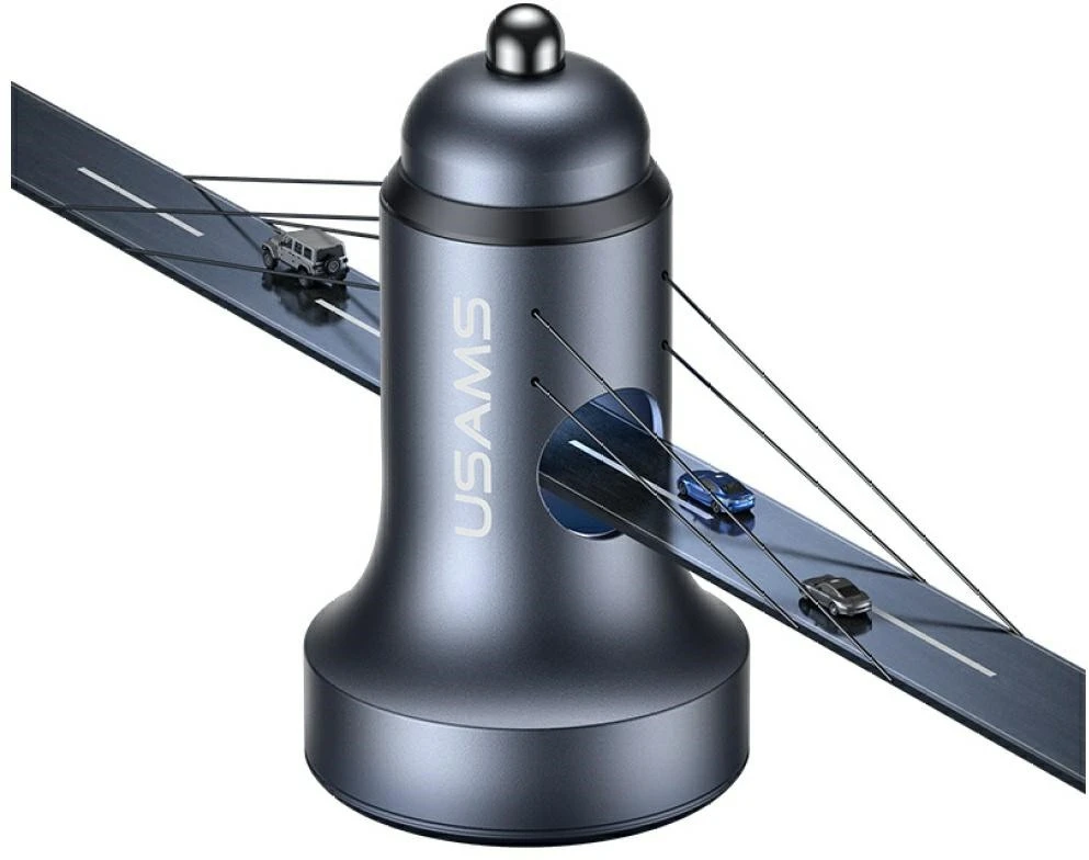 USAMS CC327 automobilinis įkroviklis Aluminum 45W USB-A USB-C tarnish