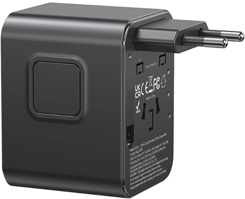kelioninis įkroviklis USAMS CC308 2xUSB-C 17W 4in1 US/AU/EU/UK juodos spalvos