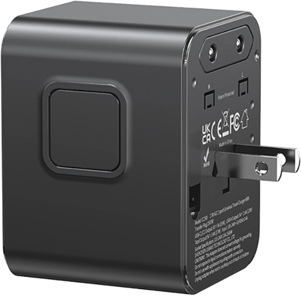 kelioninis įkroviklis USAMS CC308 2xUSB-C 17W 4in1 US/AU/EU/UK juodos spalvos
