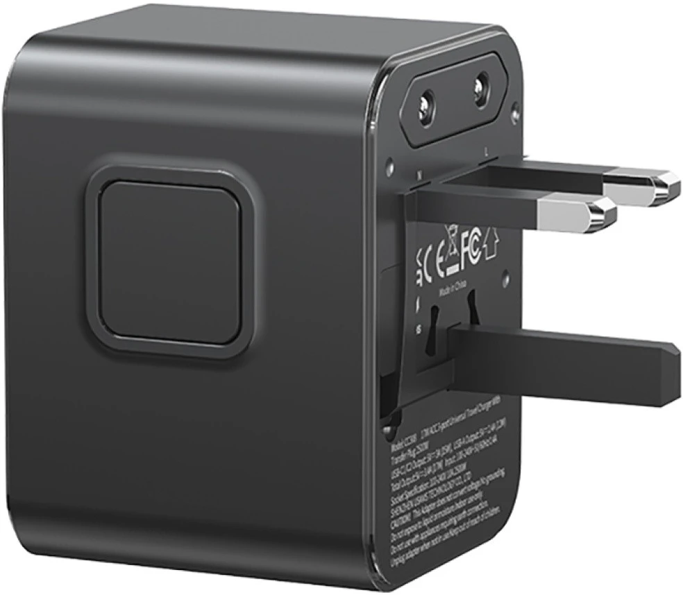 kelioninis įkroviklis USAMS CC308 2xUSB-C 17W 4in1 US/AU/EU/UK juodos spalvos