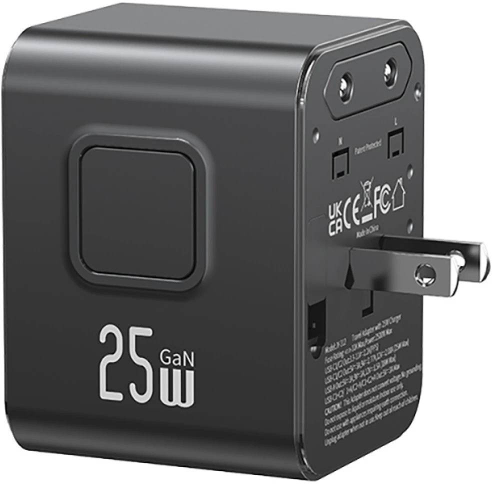 kelioninis įkroviklis Adapteris USAMS CC309 2xUSB-C 25W 4in1 US/AU/EU/UK juodos spalvos