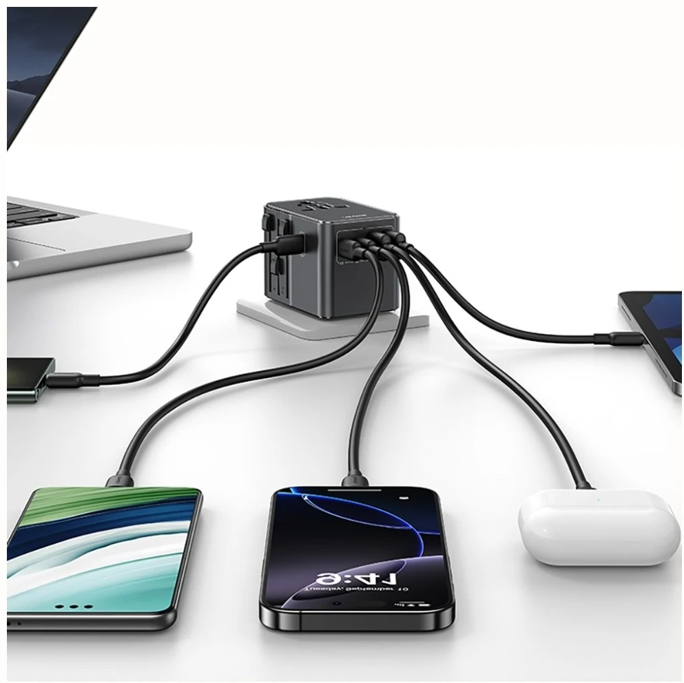 Kelioninis įkroviklis Adapteris USAMS CC310 3xUSB-C 70W 4in1 US/AU/EU/UK juodos spalvos