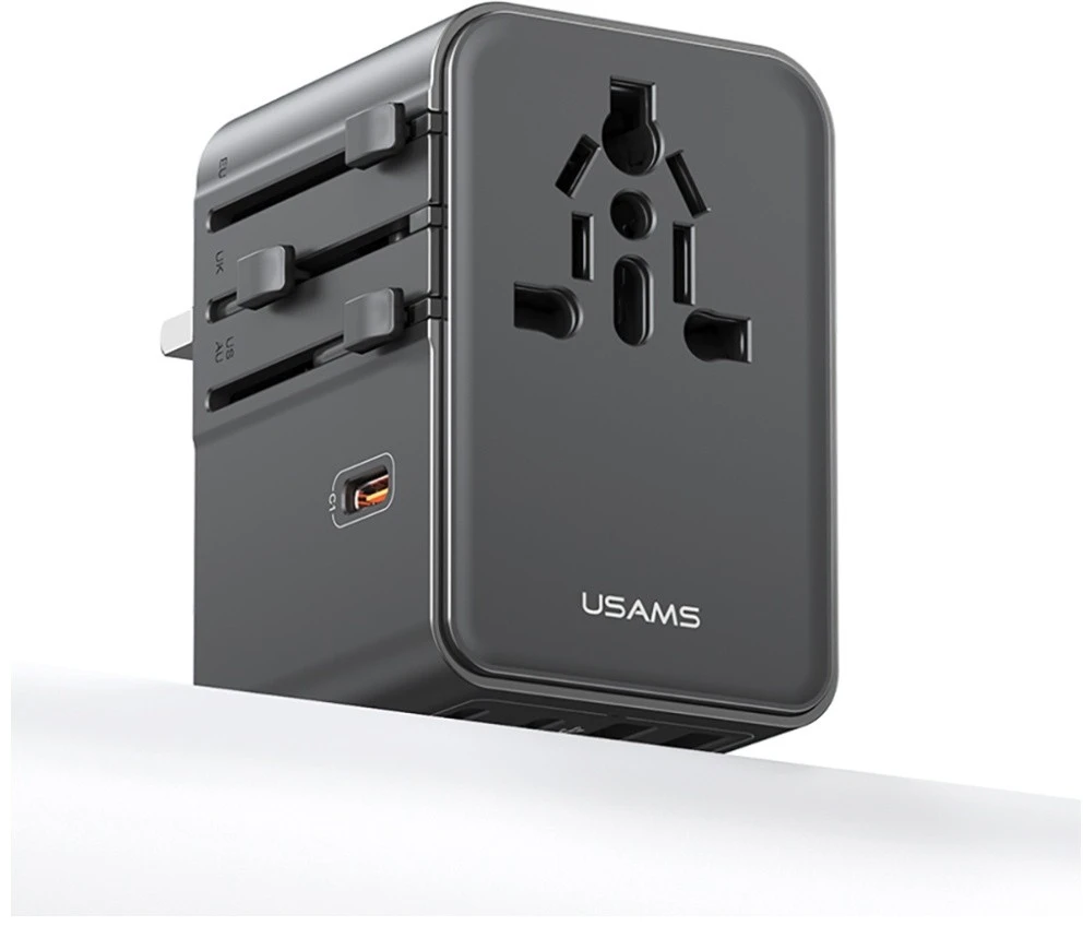Kelioninis įkroviklis Adapteris USAMS CC310 3xUSB-C 70W 4in1 US/AU/EU/UK juodos spalvos