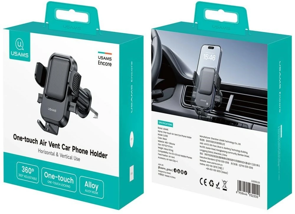 Car Mount for Air Vent USAMS One-touch juodos spalvos