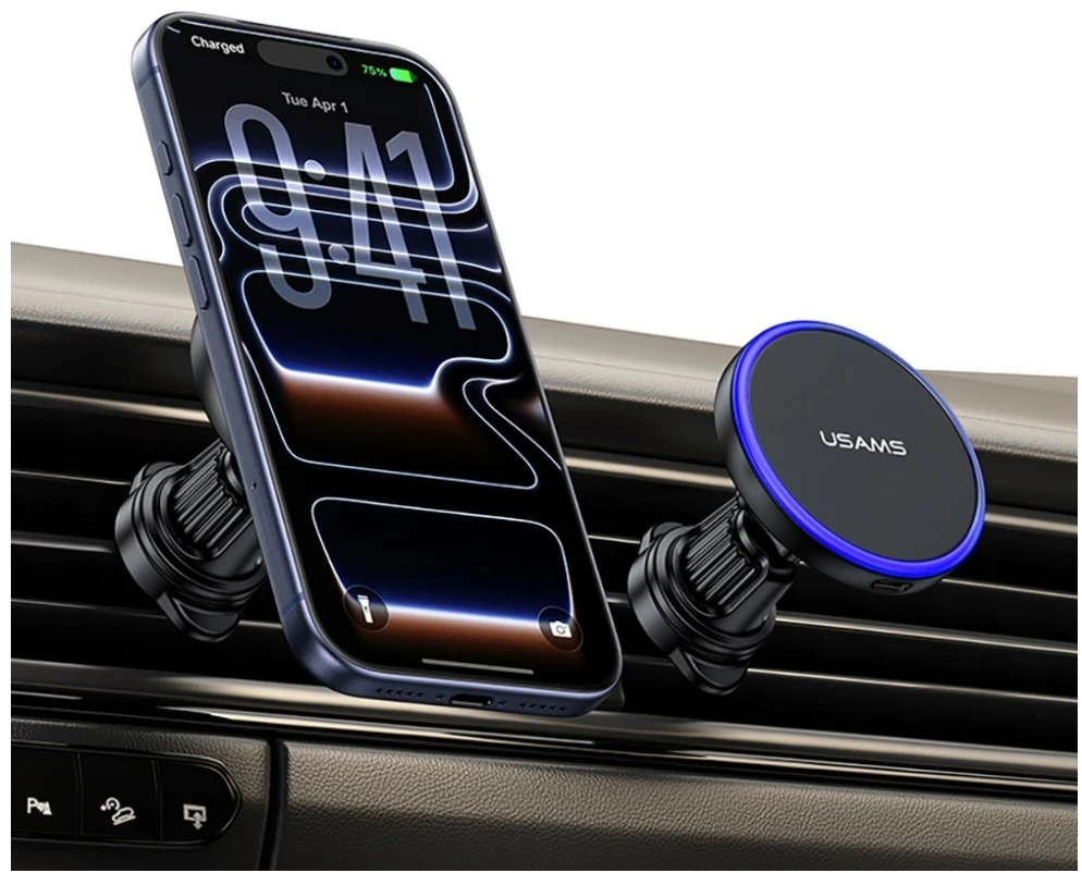 Automobilinis laikiklis su belaidžiu įkrovimu, skirtas ventiliacijos angai USAMS juodos spalvos