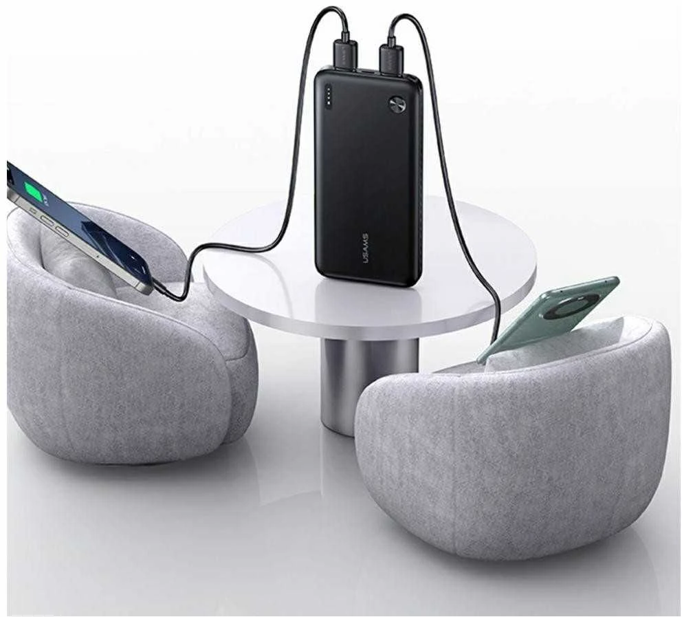 USAMS PB83 išorinė baterija 2xUSB-A 1xUSB-C 10000mAh baltas