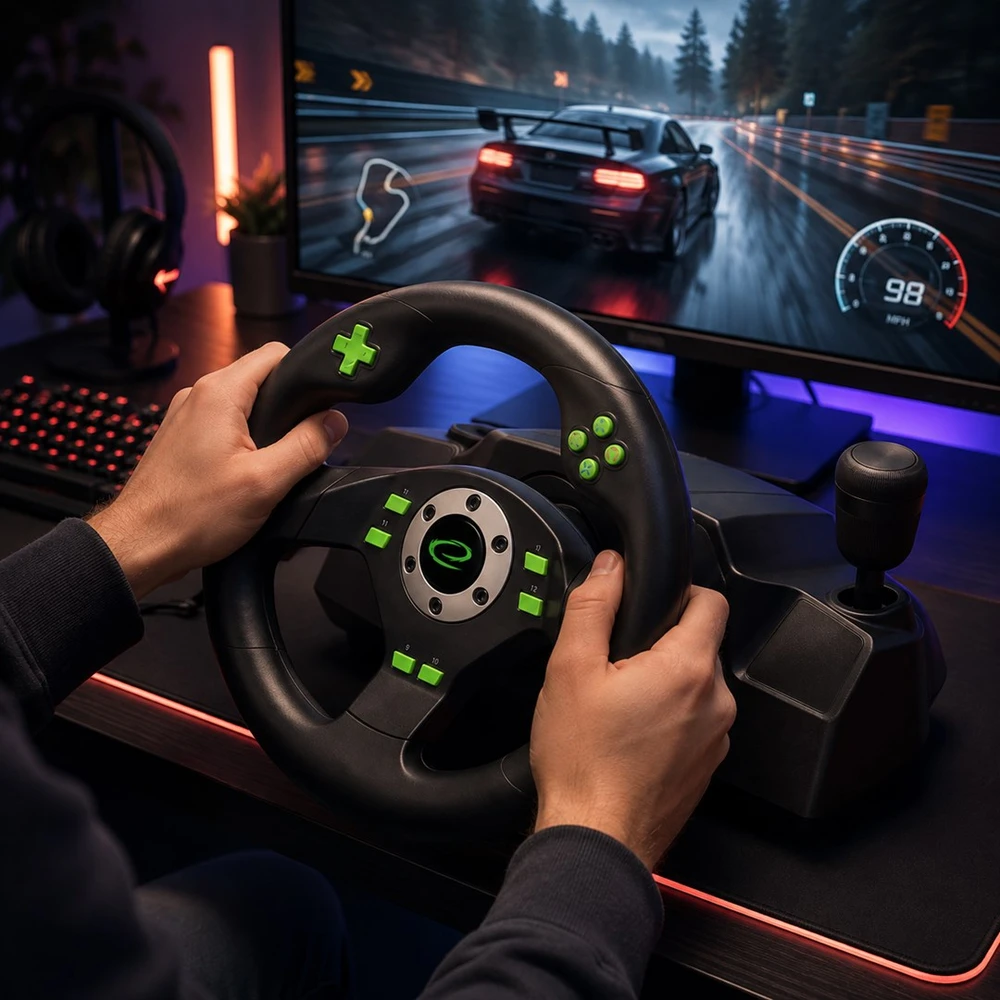 Žaidimų vairas su pedalais Esperanza Drift EGW101 PC/PS3 Juodas