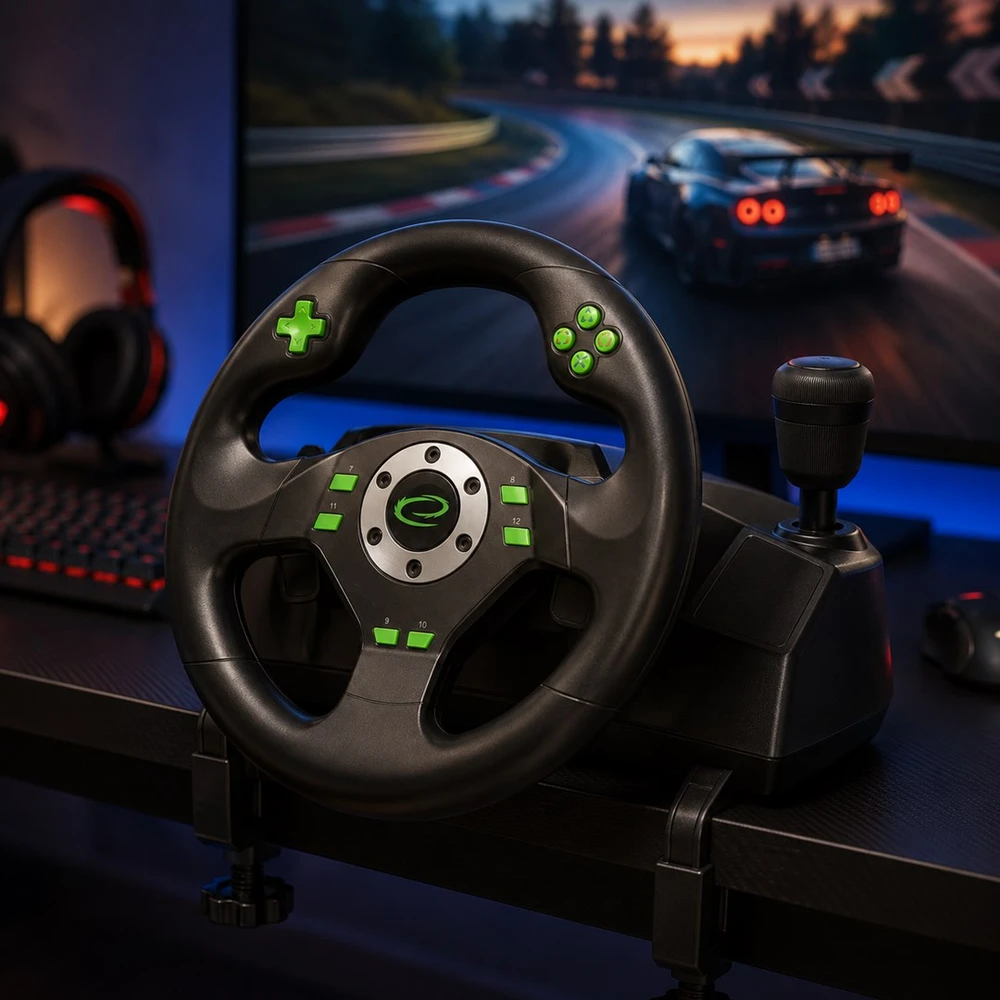 Žaidimų vairas su pedalais Esperanza Drift EGW101 PC/PS3 Juodas