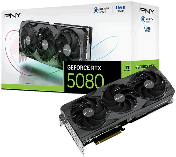 Pny Technologies PNY GeForce RTX 5080 įsijungęs trigubas ventiliatorius GPU NVIDIA 16 GB GDDR7