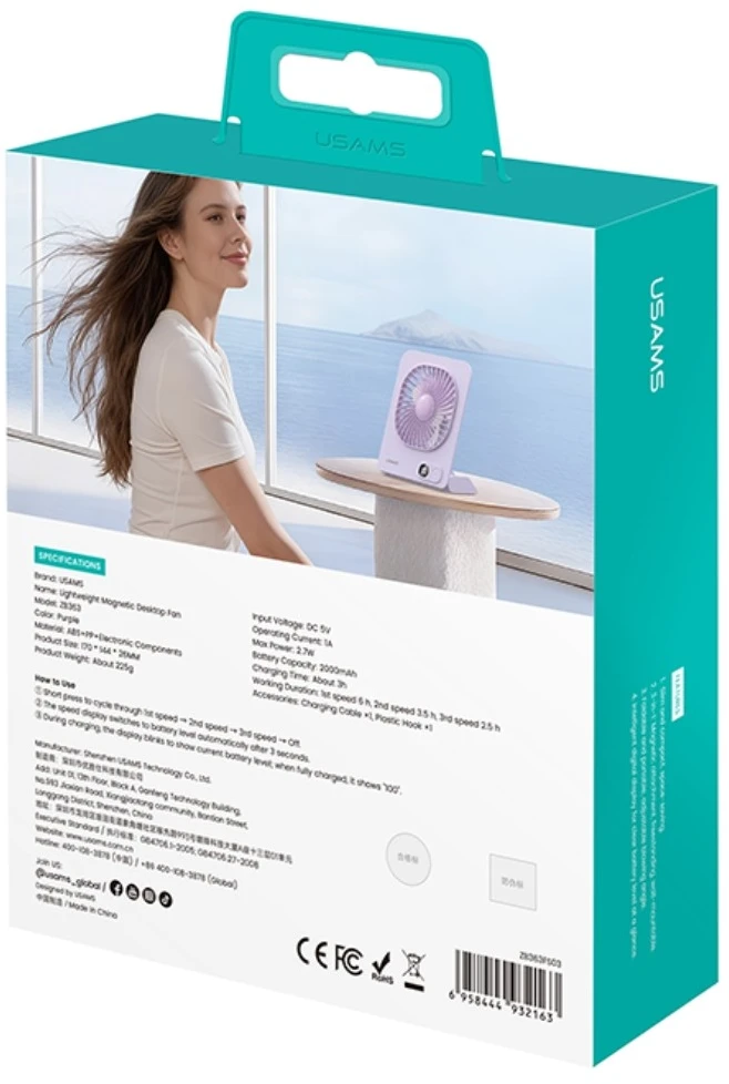 Lightweight Magnetic Desktop Ventiliatorius USAMS violetinės spalvos