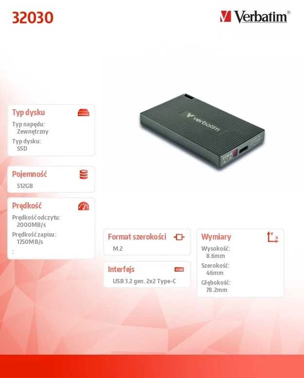 Kietasis diskas Verbatim Mini Diskas SSD 512GB USB-C 3.2 + kabelis USB-C/USB-C-USB-A 32030