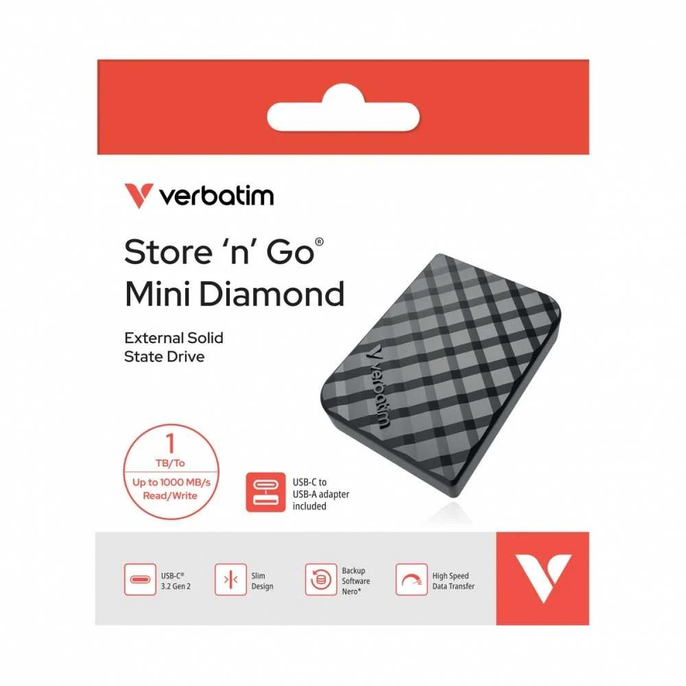 Kietasis diskas External drive Verbatim Mini Diamond SSD 1TB USB-C 3.2 Gen juodas 32025