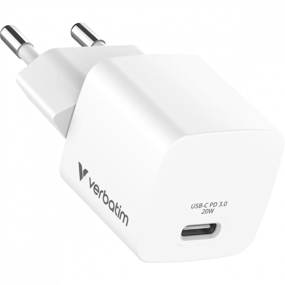 Verbatim, Įkroviklis Mini GaN 1 x USB-C, balta, 20 W, skirtas naudoti patalpose